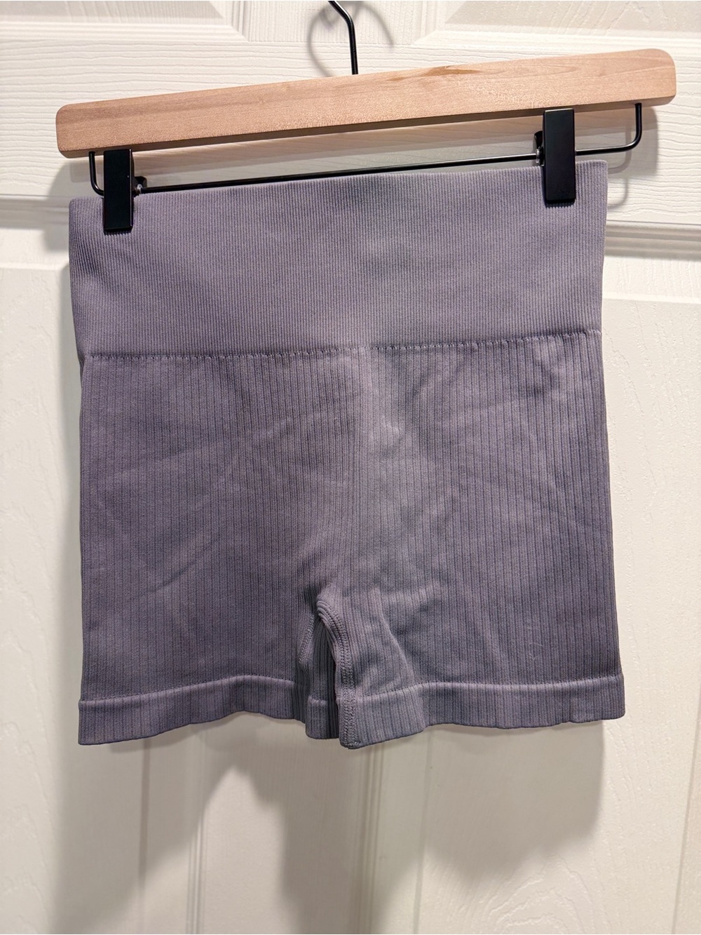 OQQ Gray Seamless Ribbed Bike Shorts High Waisted Yoga Gym Workout Size Medium - Picture 6 of 6